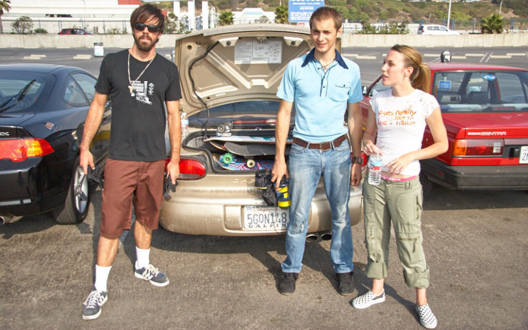 Sean, Mike, and Amanda getting ready for skateboard gear testing.